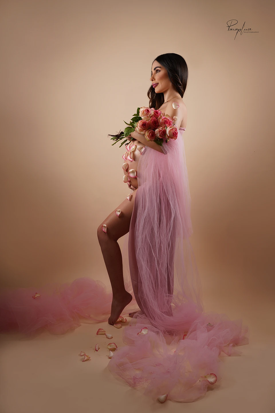 Romantic pink maternity gown